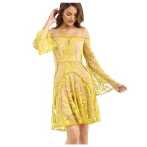 Thurley Marigold Mini Dress Women's 12 Embroidered Lace Split Sheer Sleeve NEW